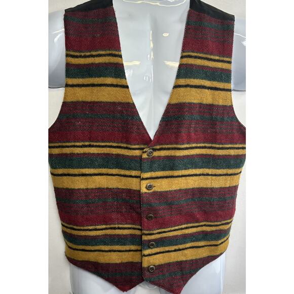 VTG 90s Blanket Stripe Wool Suit Vest Red Yellow Green Colorful Tribal M/L 42 - Picture 1 of 8